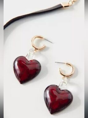 Urban Outfitters Glass Heart Gold Hoop Earrings